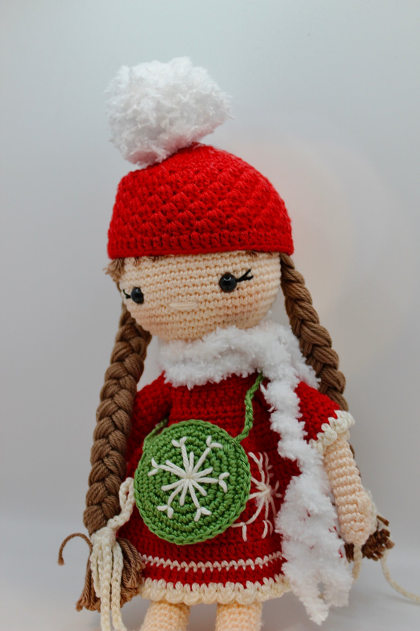 Christmas Dressed Handmade Doll with Green Dress 30 cm