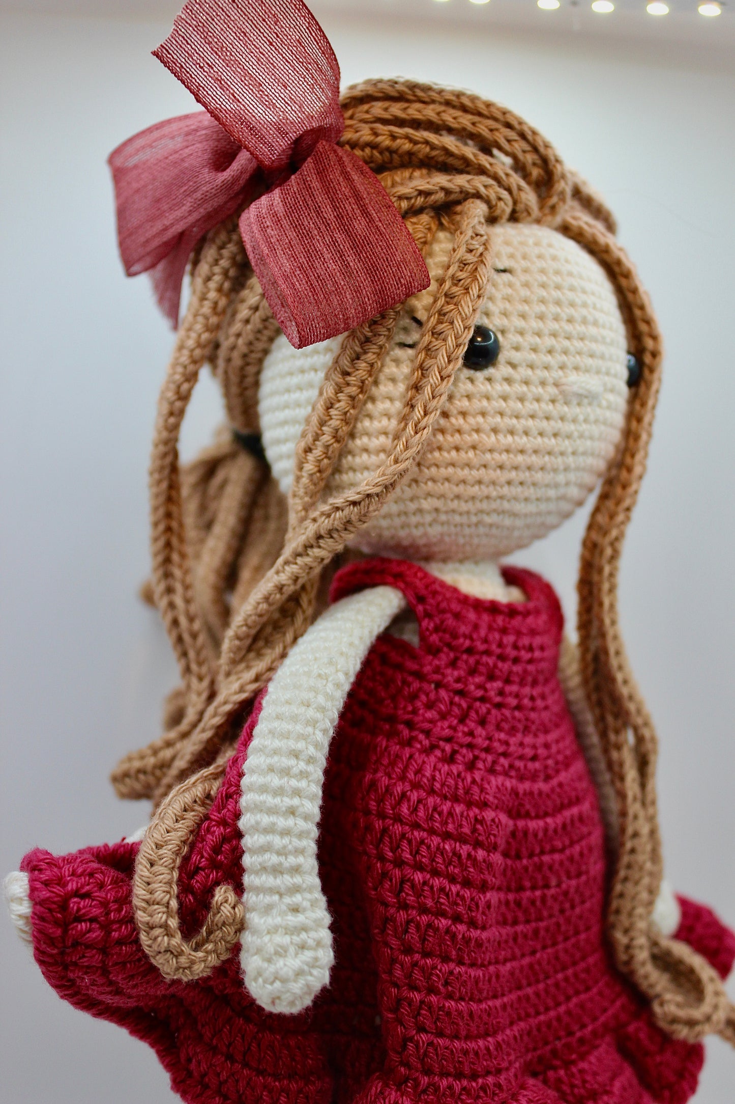 Handmade Doll in Red Dress with Bow 30 cm