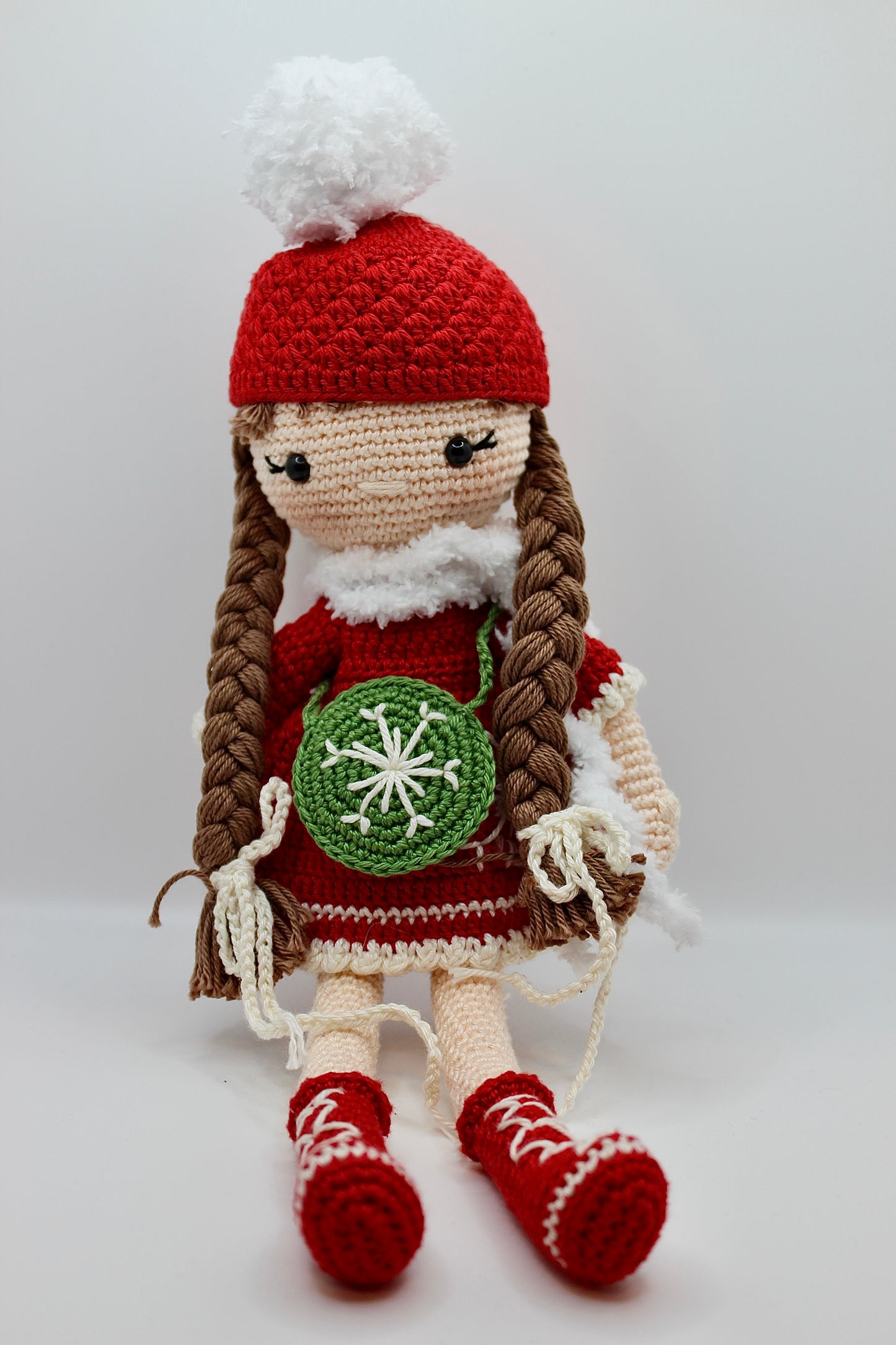 Christmas Dressed Handmade Doll with Green Dress 30 cm