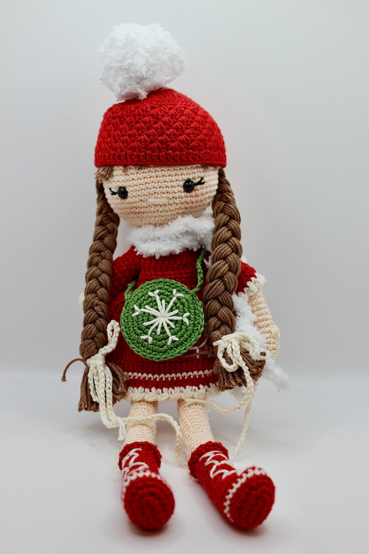 Christmas Dressed Handmade Doll with Green Dress 30 cm