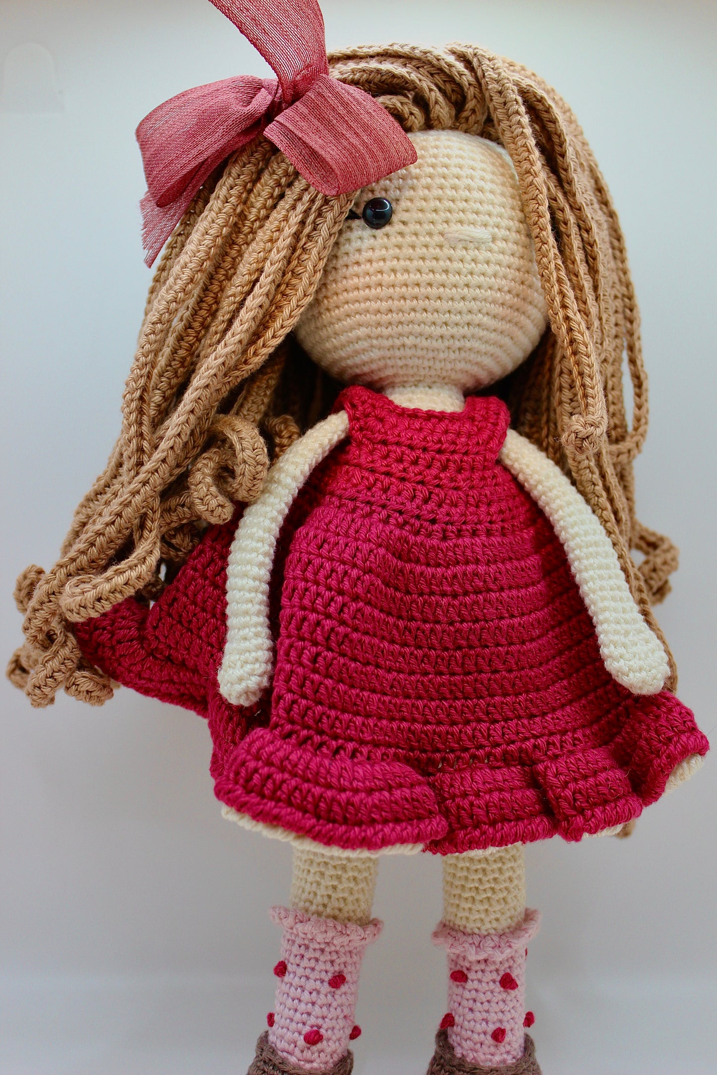 Handmade Doll in Red Dress with Bow 30 cm