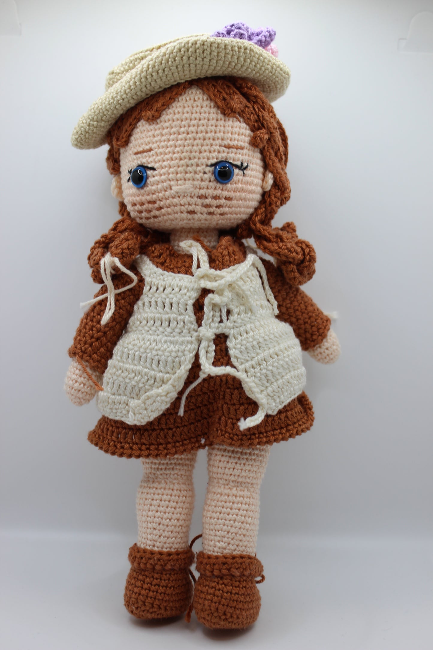 Handmade Doll in Brown Dress &amp; Hat