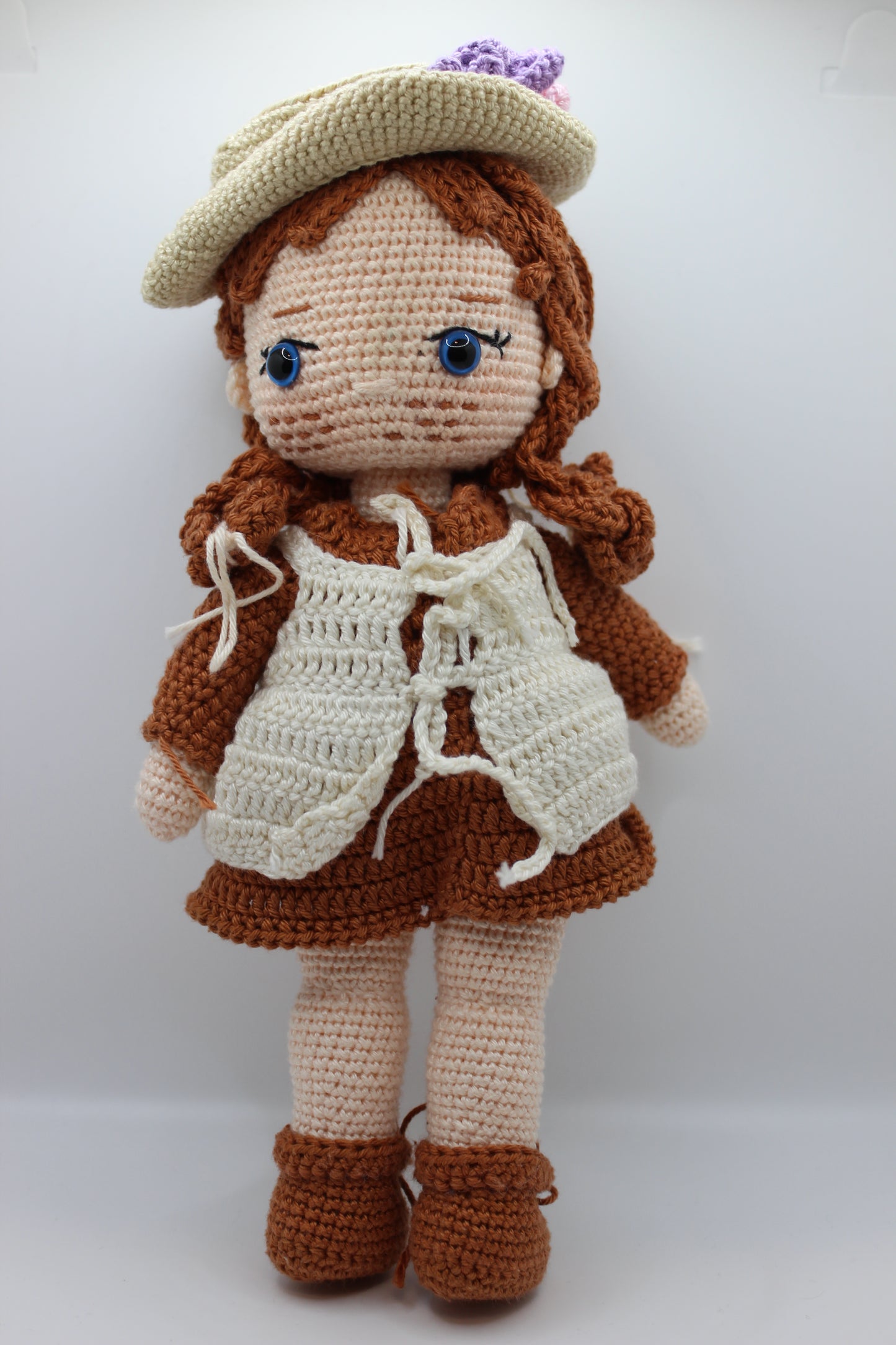Handmade Doll in Brown Dress &amp; Hat