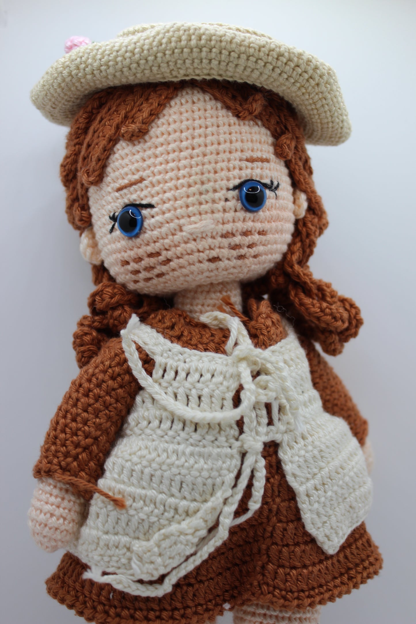 Handmade Doll in Brown Dress &amp; Hat