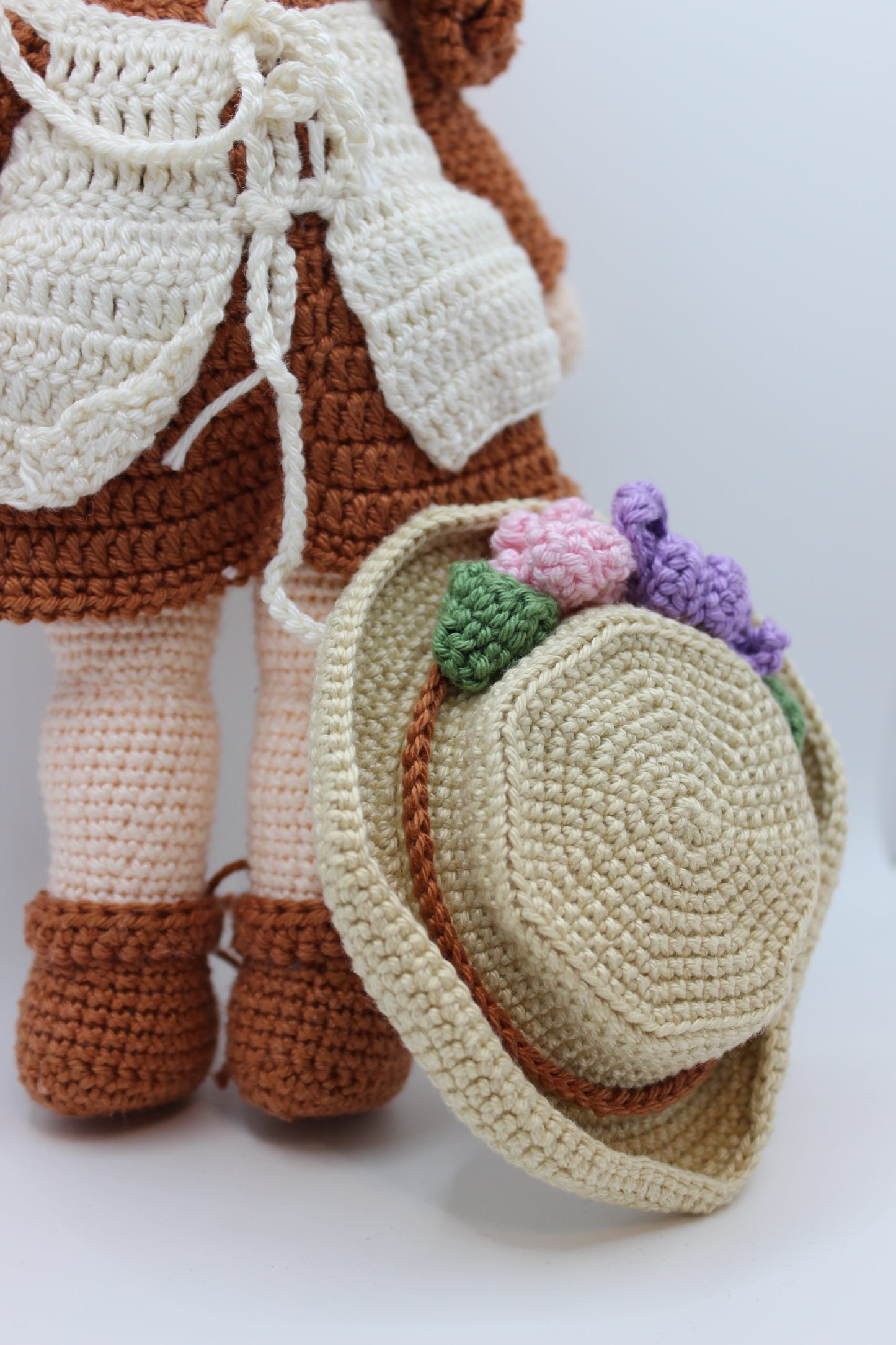 Handmade Doll in Brown Dress &amp; Hat